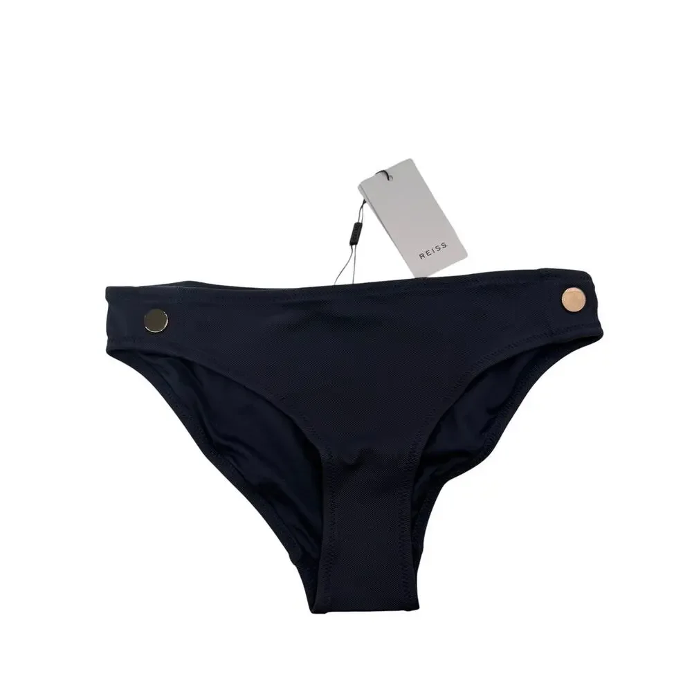 REISS Bikini Bottom Size 8 NEW Navy Blue w/ Button Swim Bottoms Swimsuit